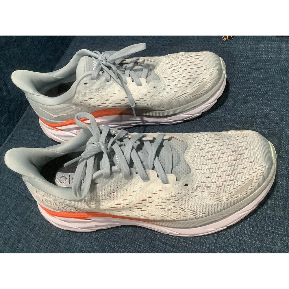 Hoka Womens Clifton 8 Running Shoe - Blue/White - Size 9.5B
